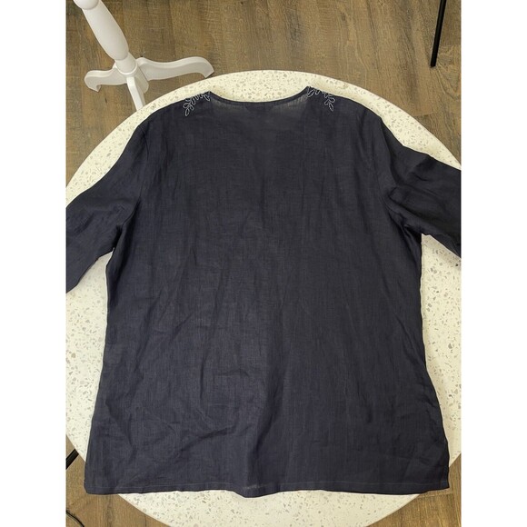 LANDS END Women’s Large 100% Linen Beaded Neckline Popover Tunic Top Bust Navy - Picture 12 of 12